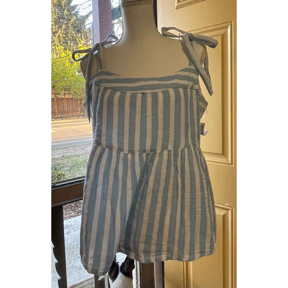 Old Navy Blue and White Striped Sleeveless Top with Tie at Shoulder Ruched Back